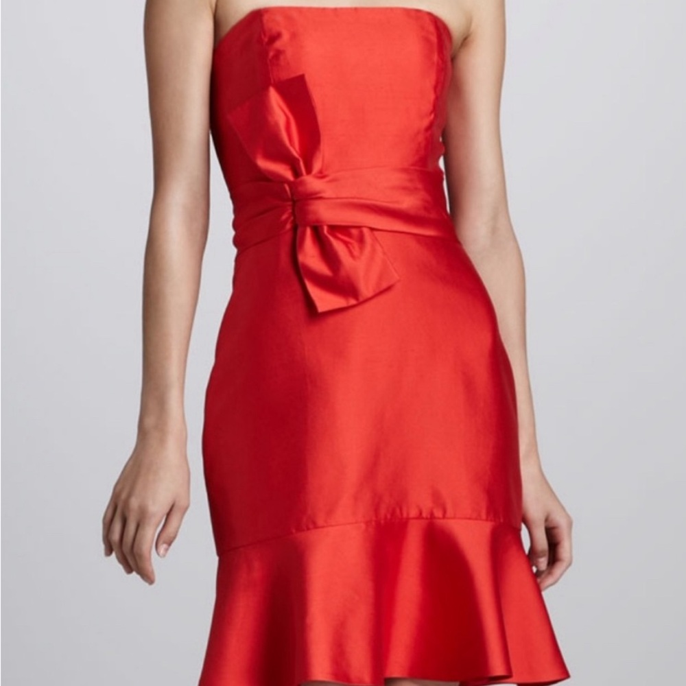 Kate Spade Dress, Poppy Justina Strapless Bow Satin Party lined back zip.